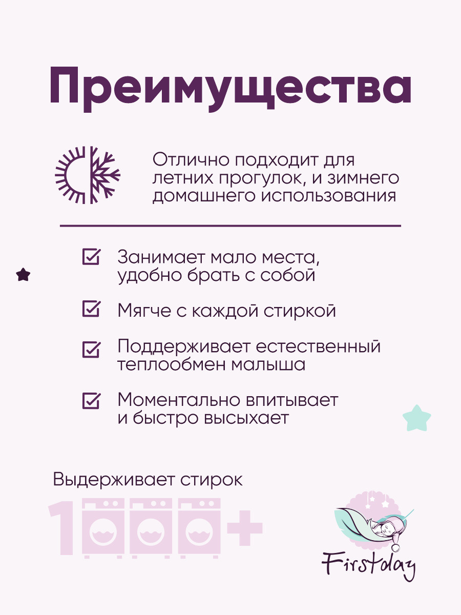 Пеленка текстильная Firstday 120 х 120 см, Муслин, Хлопок, 3 шт