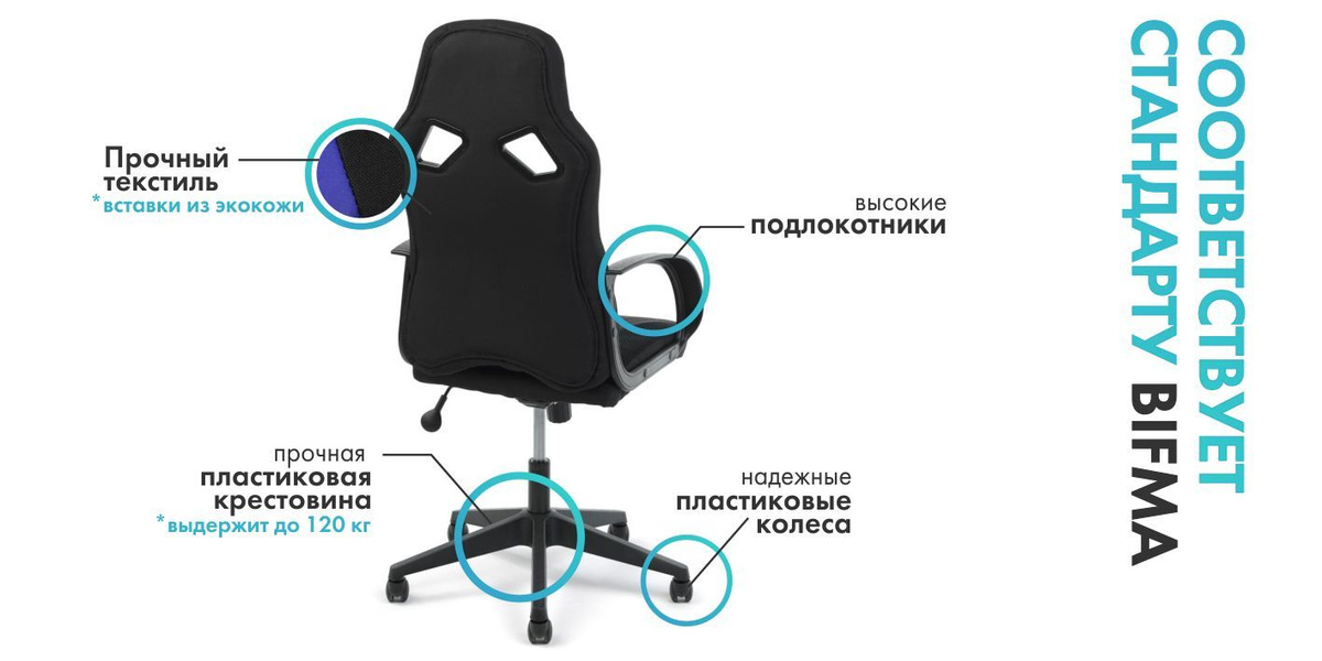 Игровое компьютерное кресло Бюрократ ZOMBIE RUNNER, Ткань, черно-синий