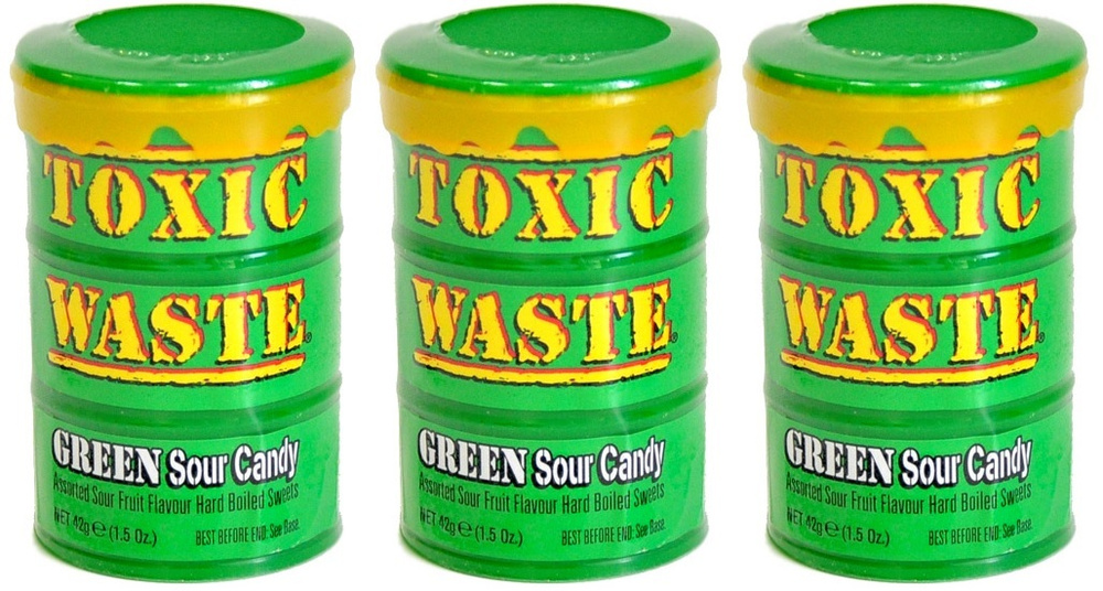 Кислые леденцы Toxic Waste Green Sour Candy (Токсик зеленая бочка), 42 г (3 шт)  #1