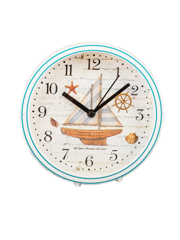 Настольные часы будильник круглые в морском стиле, диаметр 13 см  #1