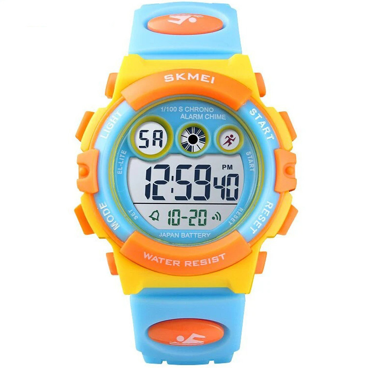 Часы Skmei/Скмей 1451, детские, секундомер, подсветка, будильник Голубые/Желтые  #1