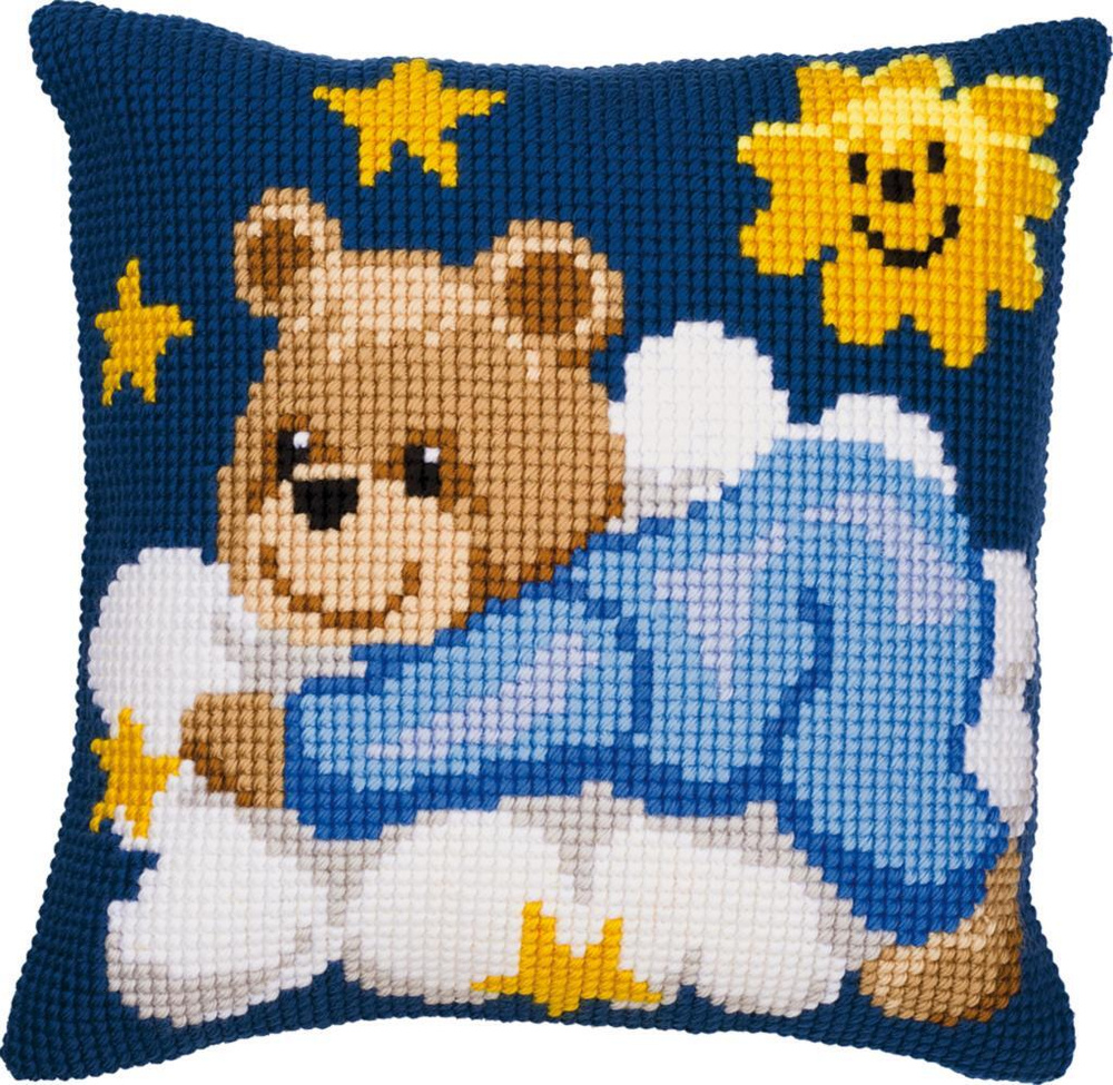 PN-0008573 Набор для вышивания крестом (подушка) Vervaco Blue Nightime Bear "Мишка в голубом на облачке" #1