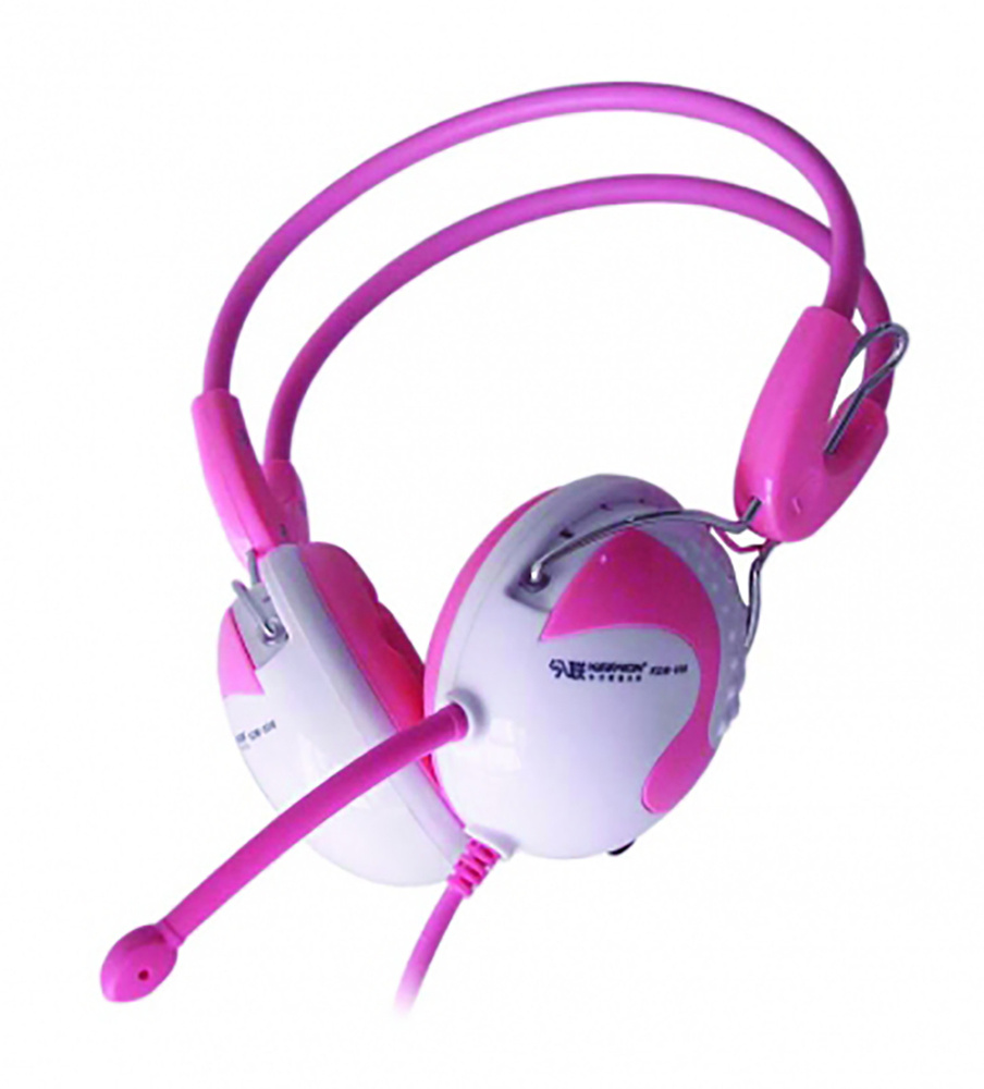 Наушники с микрофоном (компьютерная гарнитура) KEENION KDM808 розовый, регулятор громкости, кабель 2м #1