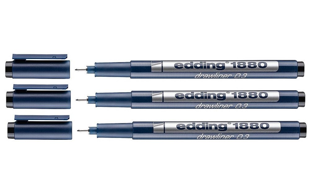 Ручка капиллярная Edding DrawLiner толщина письма 0,3 мм, 3 шт водная основа, черная  #1