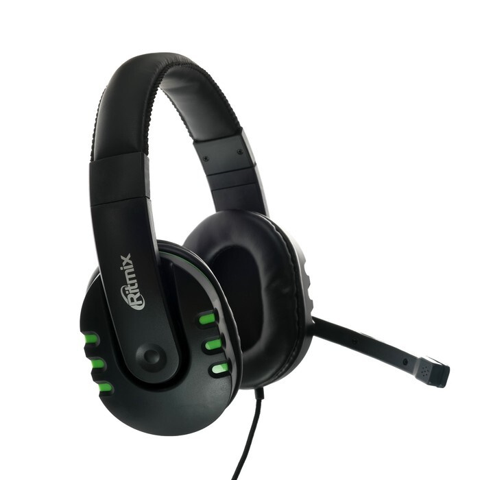 RITMIX, Наушники RH-555M Gaming, игровые, полноразмерные, микрофон, 3.5 мм, 1.8 метра, черно/зеленые #1