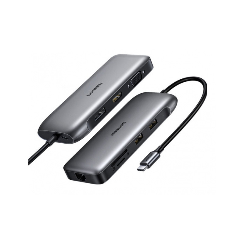 UGREEN. USB концентратор 9 в 1 (хаб), 2 х USB 3.0, HDMI, VGA, DP, RJ45, SD/TF, PD (70301)  #1