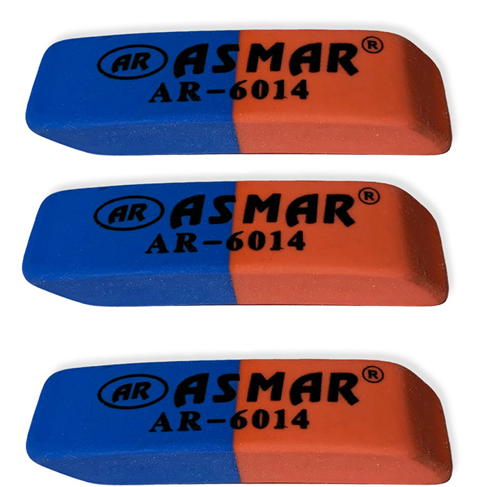 Ластик/резинка стирательная/стерка канцелярская для карандаша Asmar набор 3 шт., размер 52х13х8, красно-синие #1