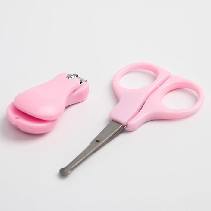 Детский маникюрный набор, 2 предмета: ножницы, кусачки-книпсер, от 0 мес., цвет розовый  #1