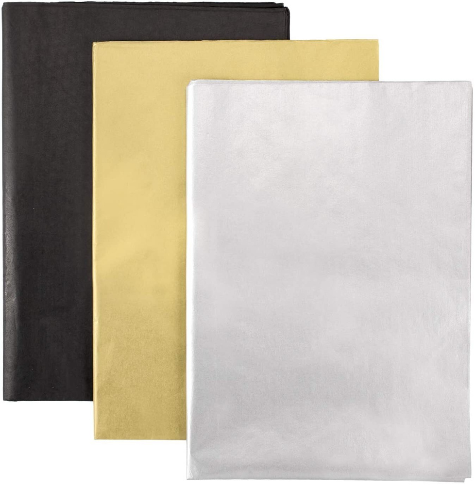 Бумага упаковочная тишью 50*65 см ( 30 листов, золото+серебро+черный).  #1