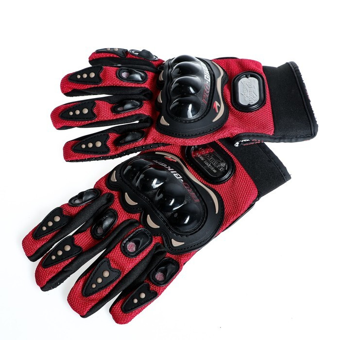 Перчатки для езды на мототехнике КНР с защитными вставками, пара, размер L, красный  #1