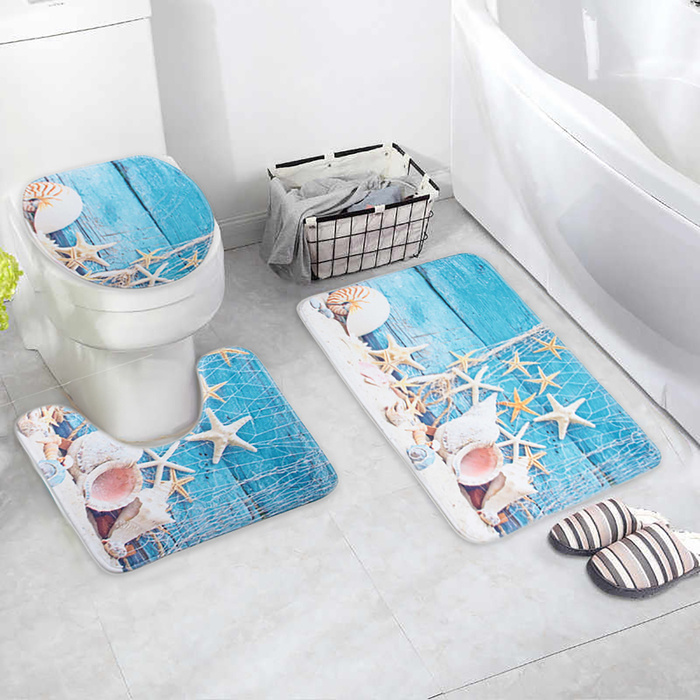 Набор ковриков для ванны и туалета Ракушки, 3 шт: 37х45, 37х45, 45х75 см  #1