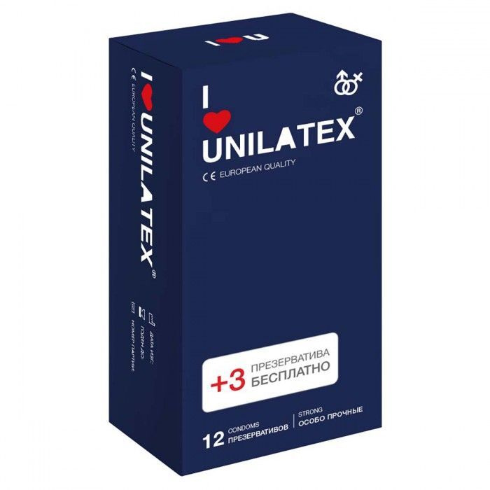 Ультрапрочные презервативы Unilatex Extra Strong - 12 шт. + 3 шт. в подарок, Unilatex, Малайзия  #1