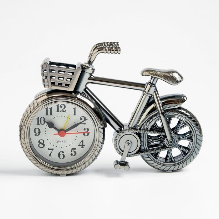 Будильник Велосипед с корзиной, дискретный ход, d-7 см, 13.5 х18.5 см  #1