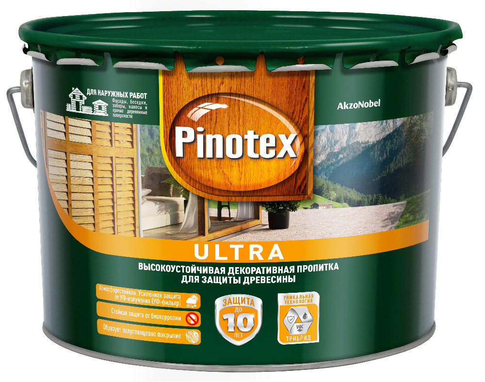 PINOTEX ULTRA/ПИНОТЕКС УЛЬТРА ДЕКОРАТИВНОЕ ТИКСОТРОПНОЕ ДЕРЕВОЗАЩИТНОЕ СРЕДСТВО 9л ЦВЕТ РЯБИНА  #1