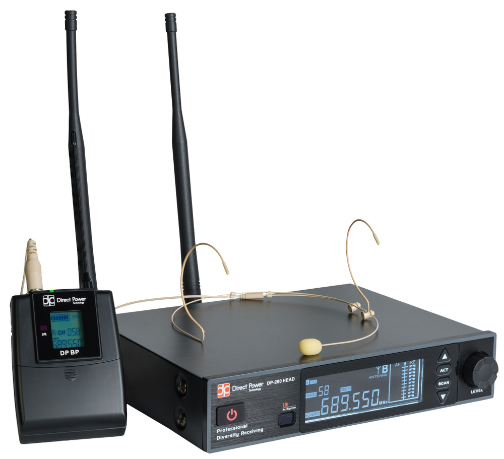 Direct Power Technology DP-200 HEAD радиосистема с поясным передатчиком, головным микрофоном и ЖК-дисплеем #1