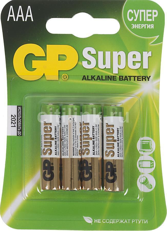 Батарейки GP SUPER AAA / LR03 / 1,5V / Alkaline, 4 шт #1