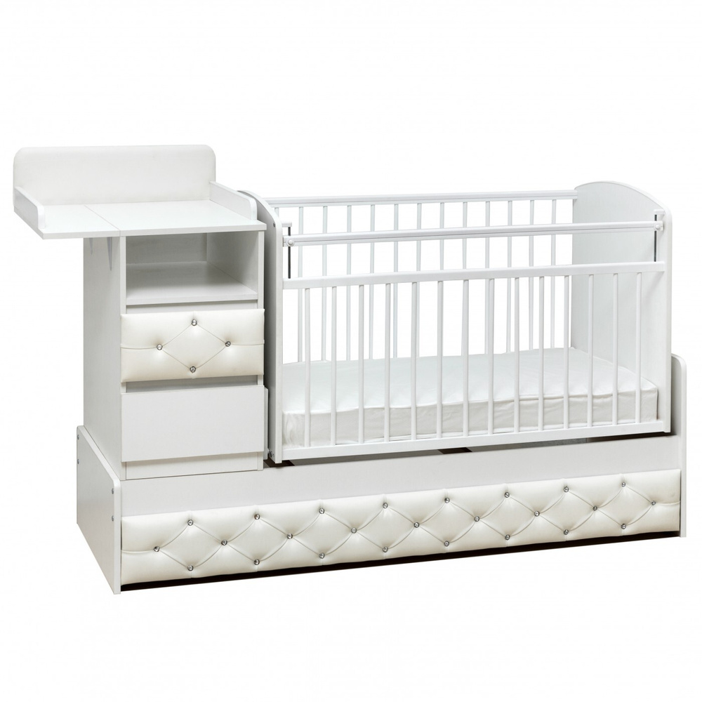 Кроватка для новорожденных, Островок уюта, "Дива", белый(кожа).  #1