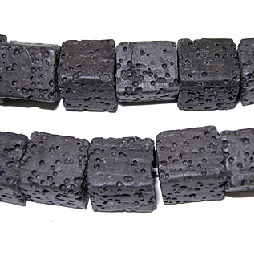 Бусины каменные, вулканическая лава, черная, 8-9мм, кубики, 44 шт., низка  #1