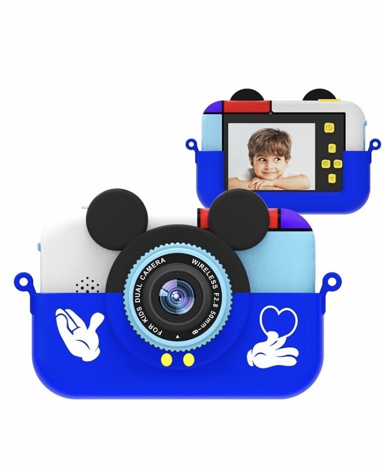 Фотоаппарат Микки Маус синий +защитный чехол / Kids camera Mickey Mouse  #1