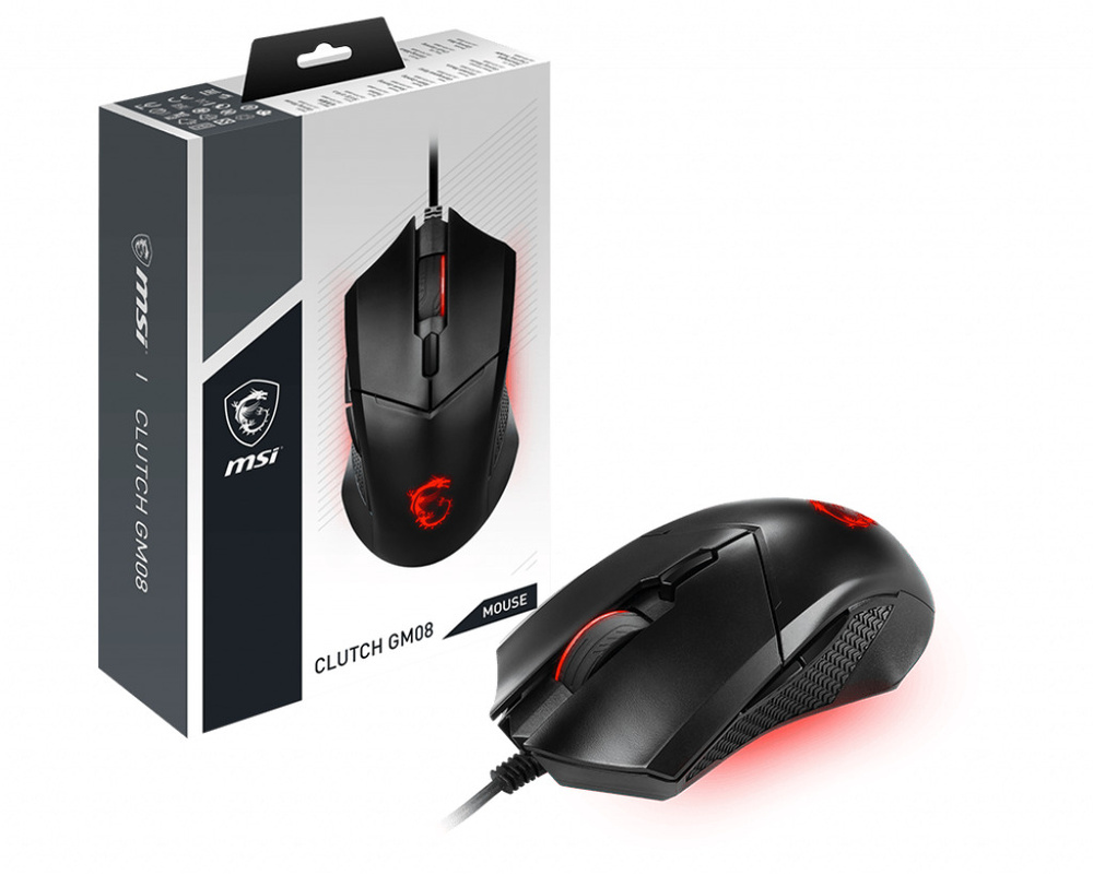 MSI Мышь MSI Clutch GM08 GAMING Mouse USB2.0 подстветка кабель 2м Черный, черный  #1