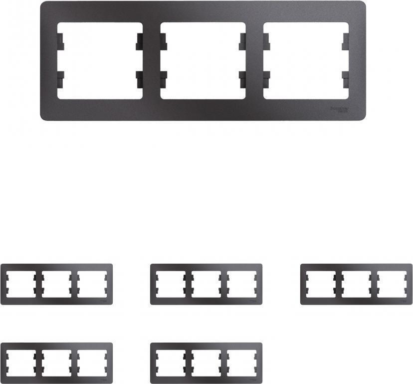 Рамка Schneider Electric Glossa трехместная горизонтальная графит (комплект из 5 шт)  #1