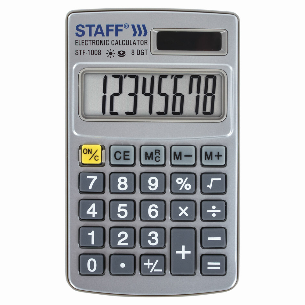 Калькулятор карманный металлический STAFF STF-1008 (103х62 мм), 8 разрядов, двойное питание, 250115  #1