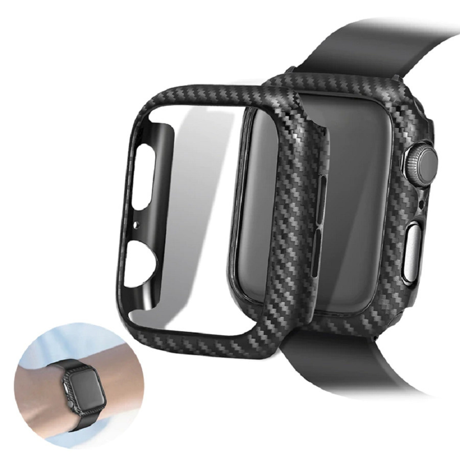 Защитный противоударный карбоновый чехол для корпуса Apple Watch Series 4, 5, 6, SE 40 мм, черный  #1