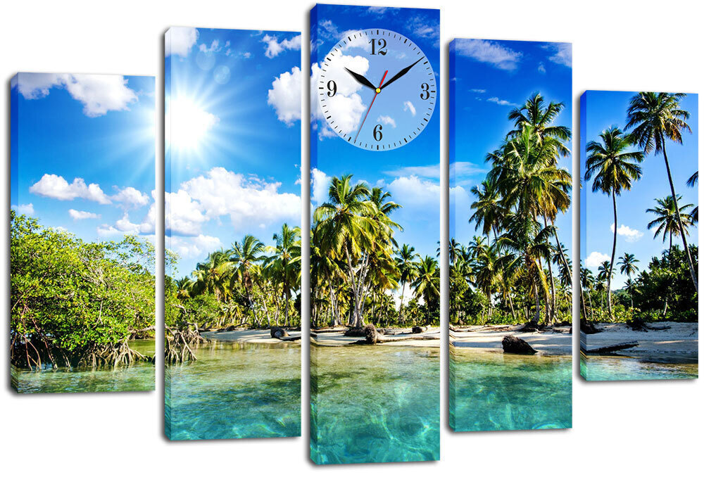 Модульная картина с часами / Часы на холсте Райский остров 140х80 см.  #1