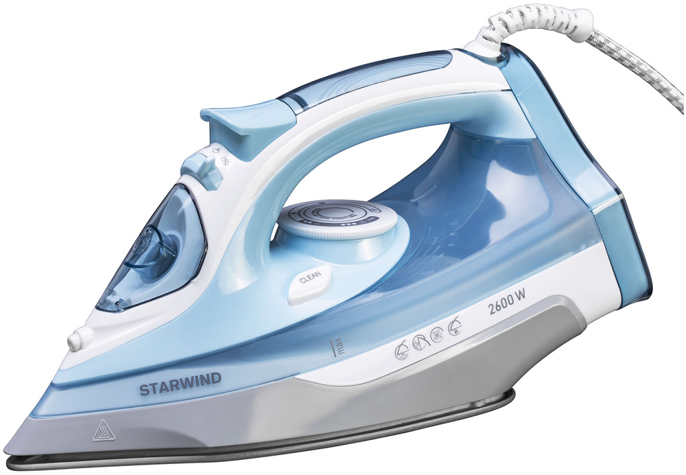 Утюг Starwind 2600Вт, 380мл, вертикальное отпаривание, керамическая подошва, голубой, белый  #1