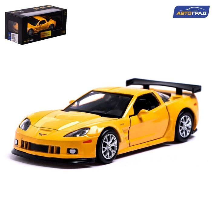 Машина металлическая CHEVROLET CORVETTE C6-R, 1:32, открываются двери, инерция, цвет жёлтый  #1