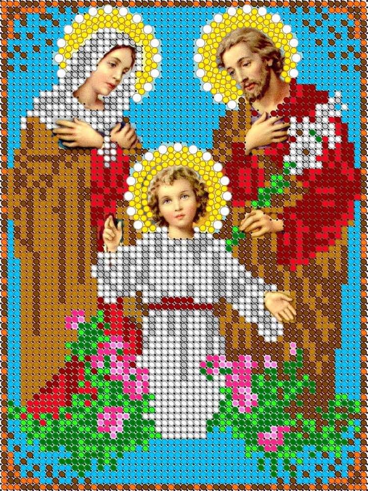 Алмазная мозаика на подрамнике "Святая Семья", икона 17х23, Диамант  #1