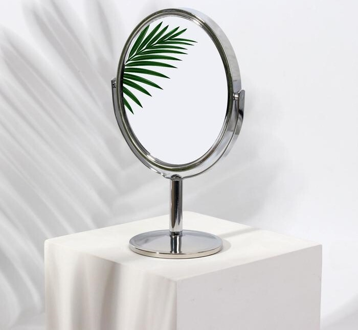 Зеркало на ножке, двустороннее, с увеличением,9 х 10,5 см, цвет серебряный  #1