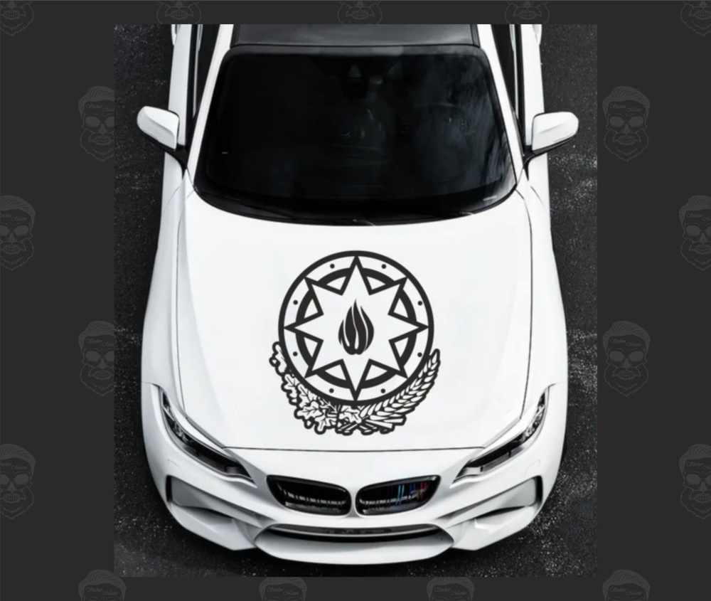 Наклейка на авто без фона герб Азербайджана 60х50см черная / Aze  #1