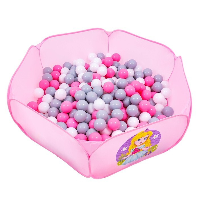 Шарики для сухого бассейна с рисунком, диаметр шара 7,5 см, набор 60 штук, цвет розовый, белый, серый #1