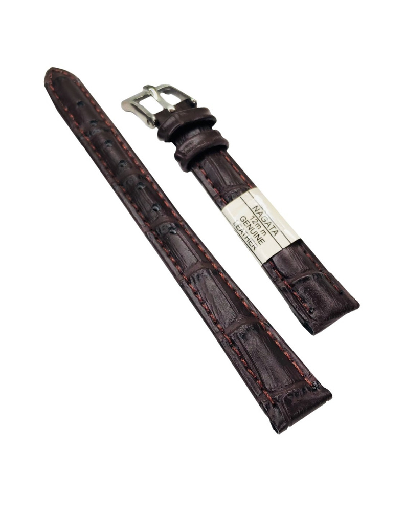 Ремешок для часов NAGATA кожаный 12 мм, коричневый, под рептилию  #1