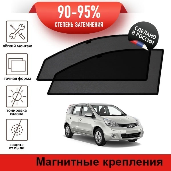 Каркасные шторки LATONIK PREMIUM на Nissan Note 1 рестайлинг (Е11) (2008-2013) на передние двери на магнитах #1