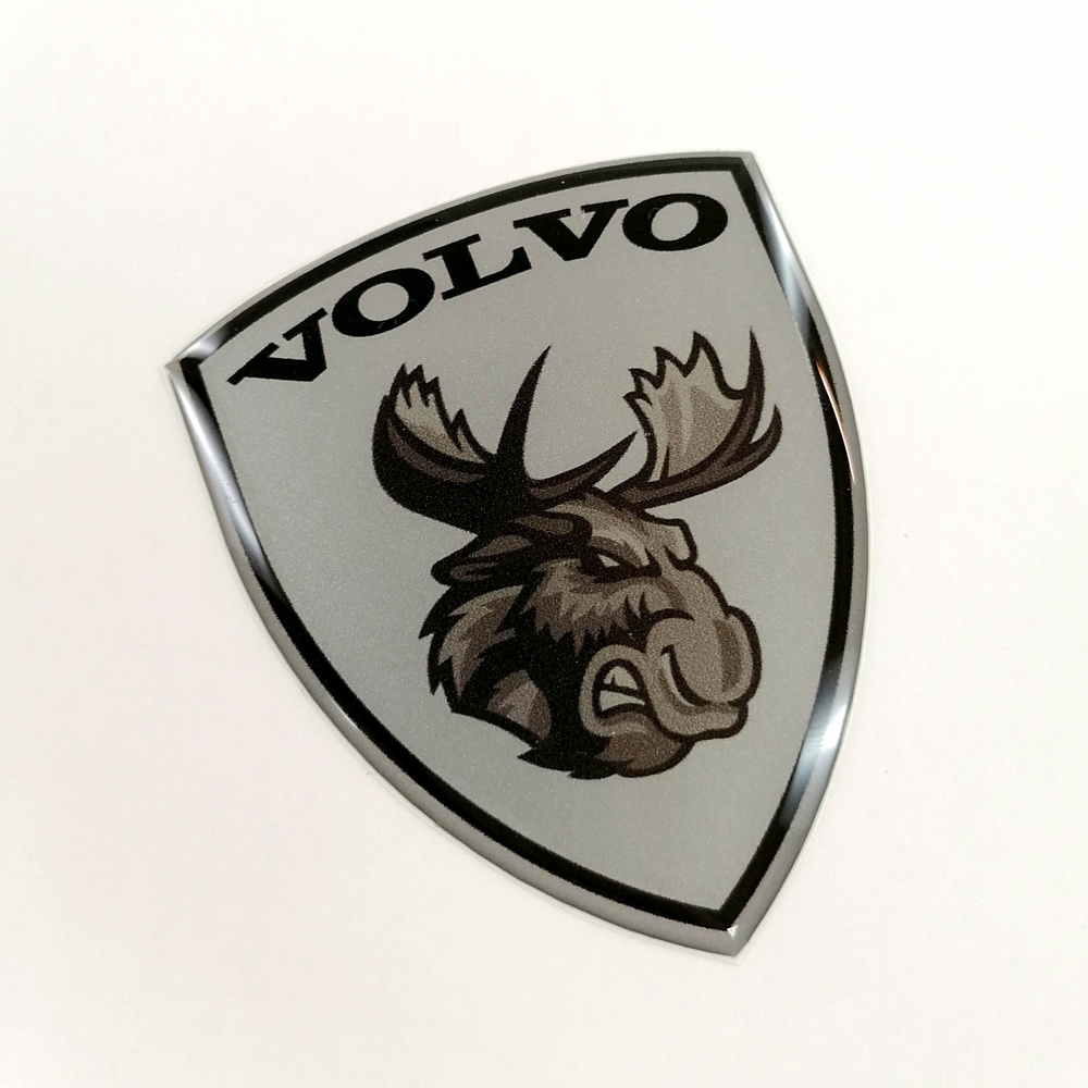 Наклейка объемная полиуретановая Вольво (Volvo) лось, 58*71 мм, серебро  #1