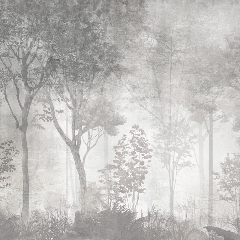 Фотообои флизелиновые на стену 3д GrandPik 26027 Лофт "Лес, деревья в тумане, винтаж, серые" (ШхВ), 300х300 #1