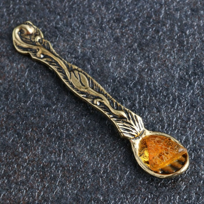 Сувенир кошельковый "Ложка загребушка", с натуральным янтарем  #1