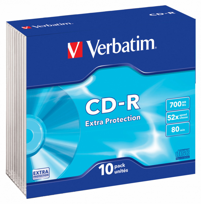 Диск CD-R Verbatim 700Mb 52x Slim case (10 штук, каждый в тонкой коробке) (43415) Extra Protection  #1