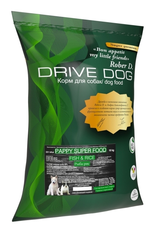 Drive Dog PAPPY SUPER FOOD гипоаллергенный с Рыбой и рисом 10кг корм для щенков средних и крупных пород #1