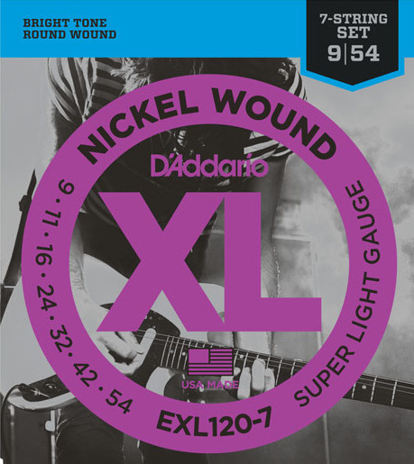 Струны D'Addario Nickel Wound 7-string 9-54 (EXL120-7XL). Оригинальные, США! #1