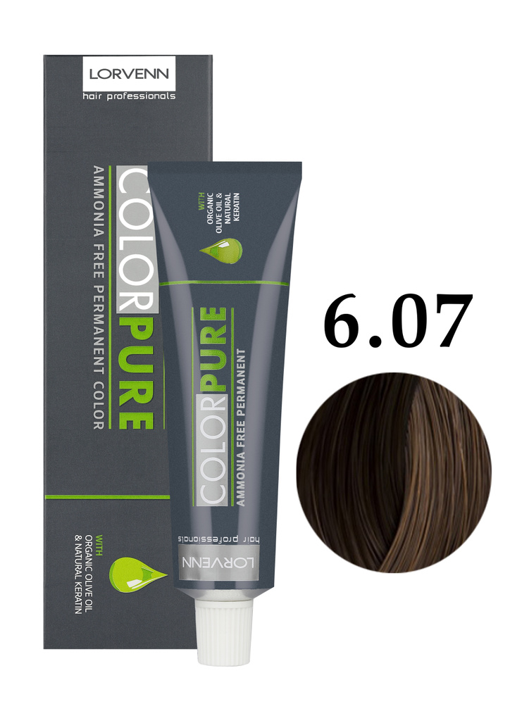 LORVENN HAIR PROFESSIONALS Краска COLOR PURE для окрашивания волос 6.07 натуральный темно-русый кофейный #1