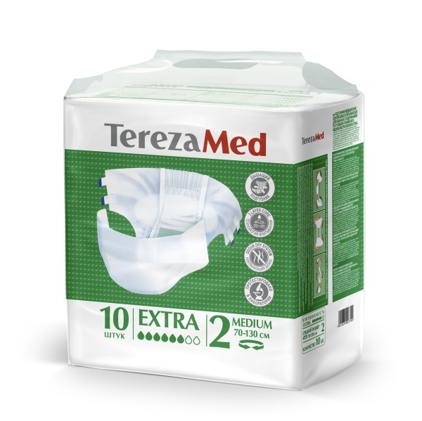 Подгузники для взрослых TerezaMed Extra Medium (№2), объем талии 70-130 см, 10 шт.  #1