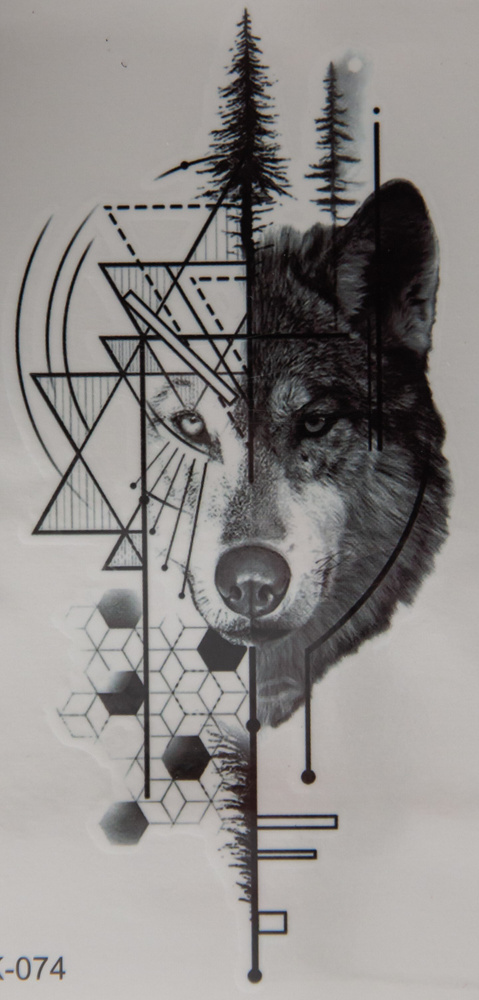 Временная татуировка, Татуха-муха, маленький волк с ёлкой на голове, 6х11 см  #1