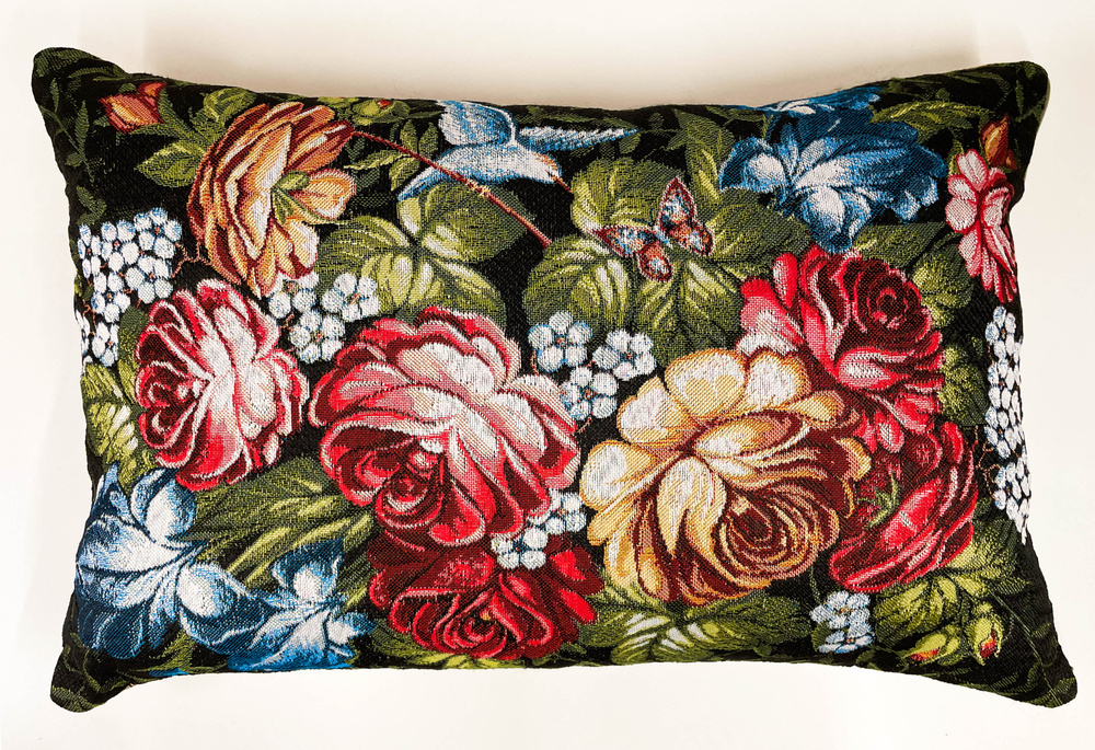 Наволочка для декоративной подушки 40х60 (+-3см) с рисунком Цветы. Из гобелена, на молнии. Чехол на подушку #1