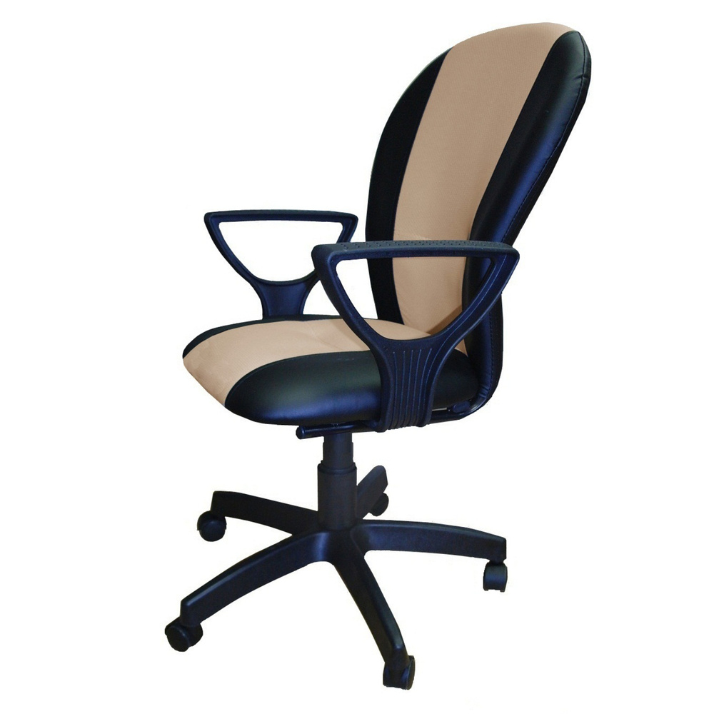 Кресло компьютерное "OAZIS" комби бежевая, черная искусственная кожа, пиастра, стул офисный  #1