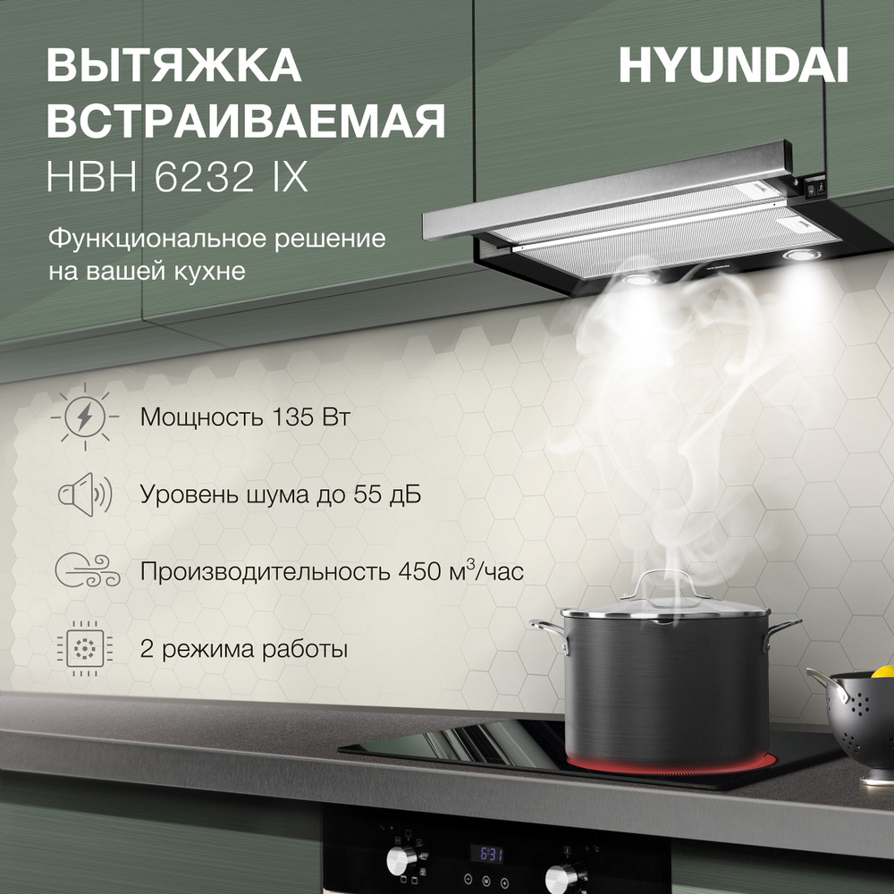 Вытяжка кухонная встраиваемая Hyundai HBH 6232 IX #1