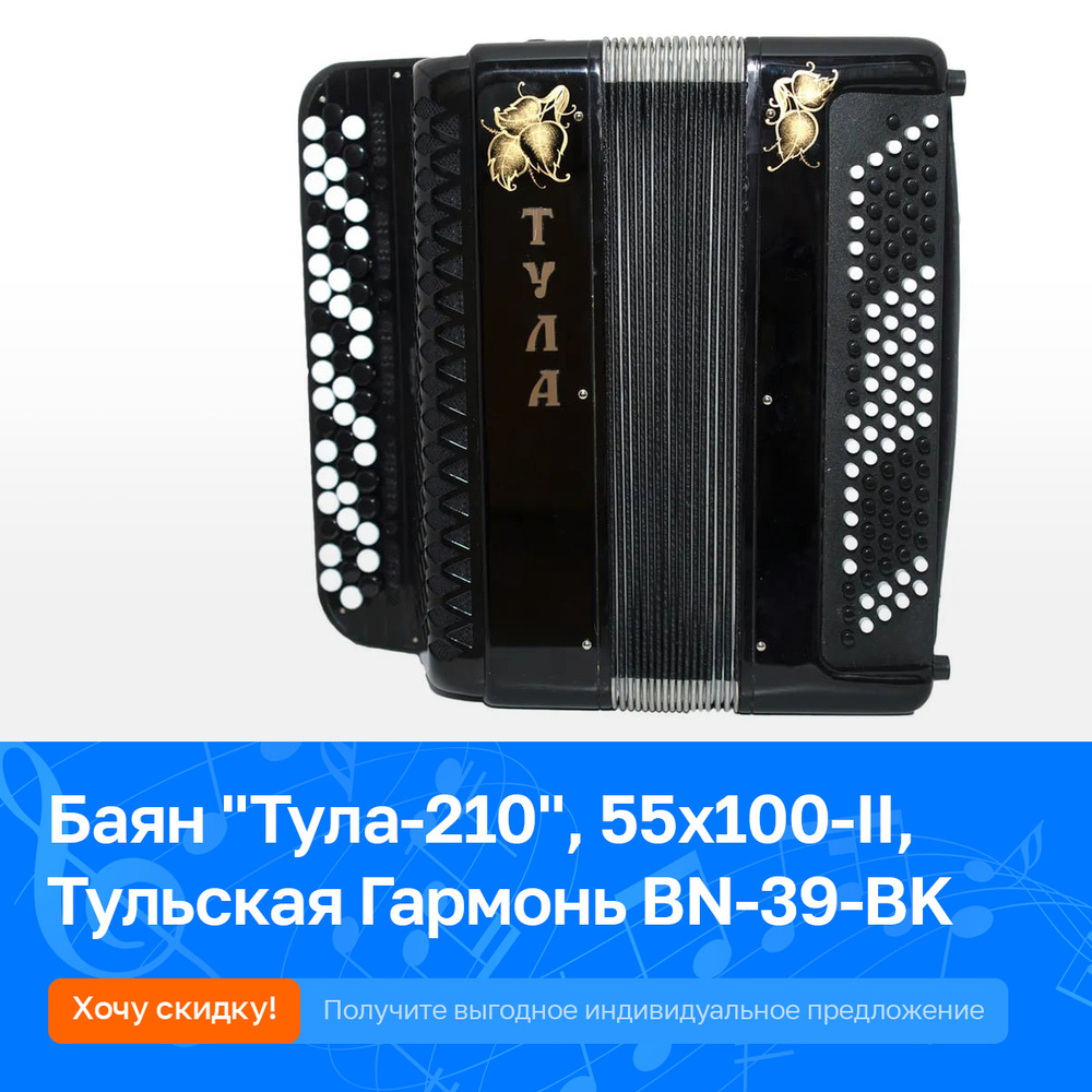 Баян ученический двухголосный "Тула-210", 55х100-II, черный, Тульская Гармонь BN-39 BK (БН-39)  #1