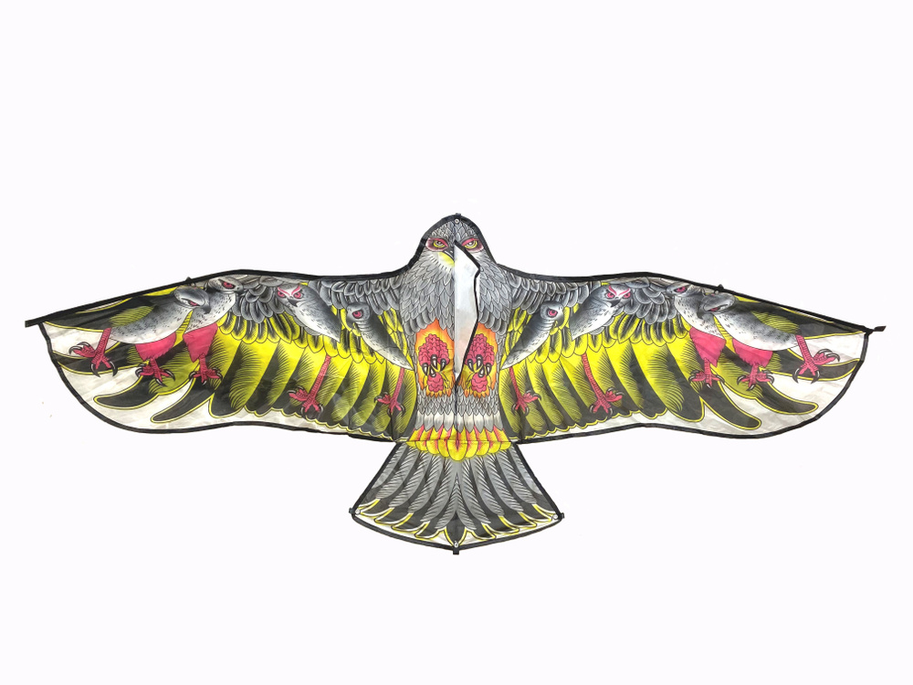 Воздушный змей "Орел" 1,5 метра, цвет: серый/желтый/розовый  #1